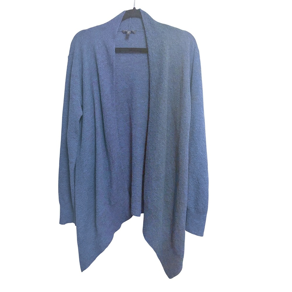 Eileen Fisher Wool Open Front Cardigan Drape Blue Sweater Italian Yarn XL